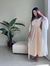 Load image into Gallery viewer, Luxurious Crepe Silk Kaftan with Embellished Sheer Sleeves